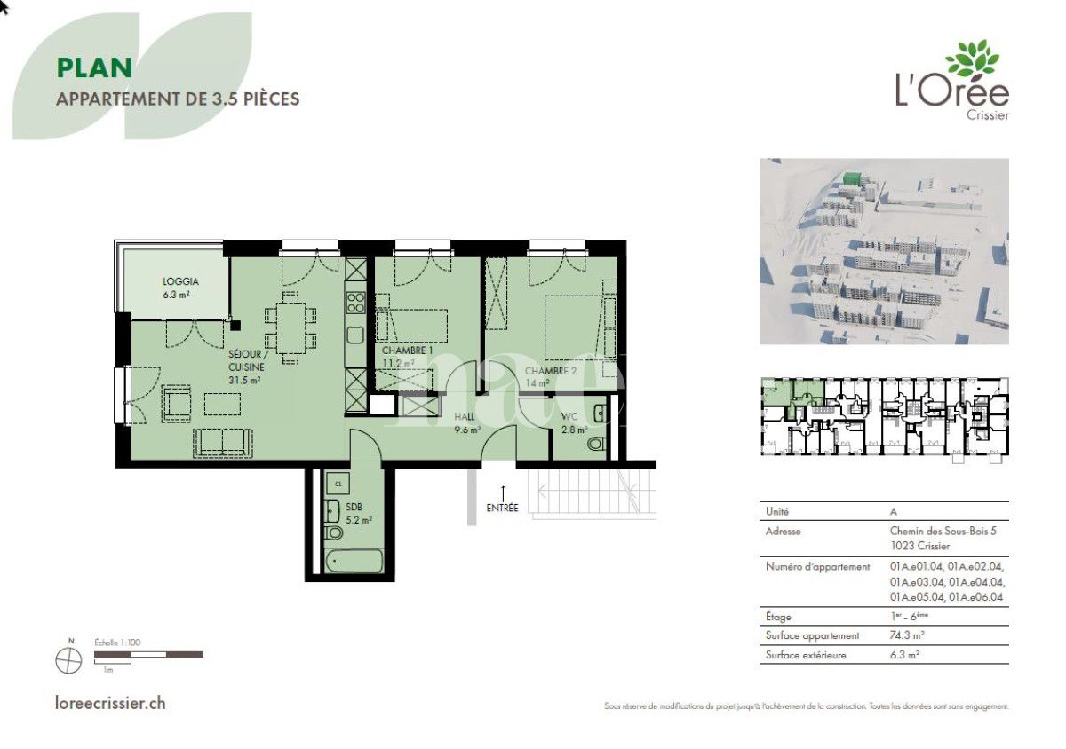 À louer : Appartement 3.5 Pieces Crissier - Ref : 223705.6004 | Naef Immobilier